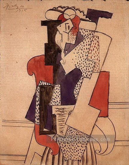 Femme au chapeau dans un fauteuil 1915 cubiste Pablo Picasso Peintures à l'huile